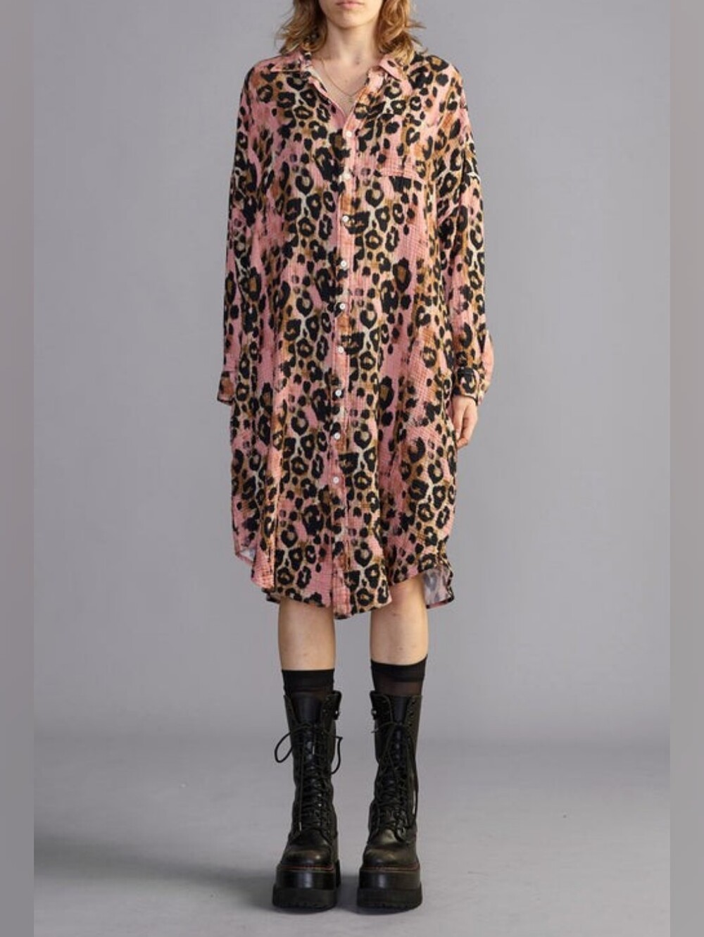 R13 Jumbo Shirtdress pink leopard